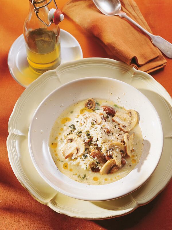 Risotto aux châtaignes, fines herbes et champignons