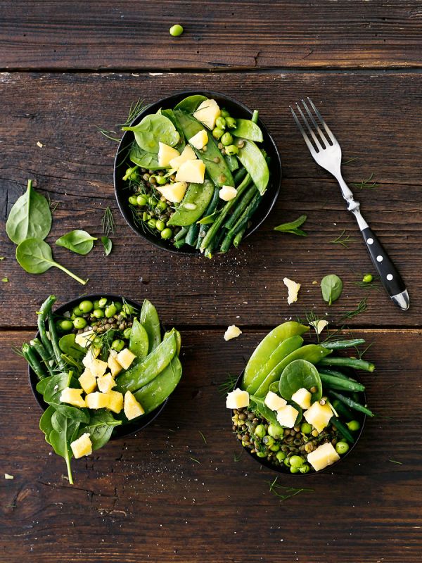 Salade de lentilles aux haricots et au Sbrinz AOP